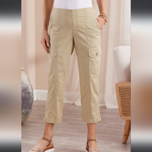Soft Surroundings NWT Khaki Harper Straight Leg Cropped Pants Size Large (14/16) - Picture 3 of 13